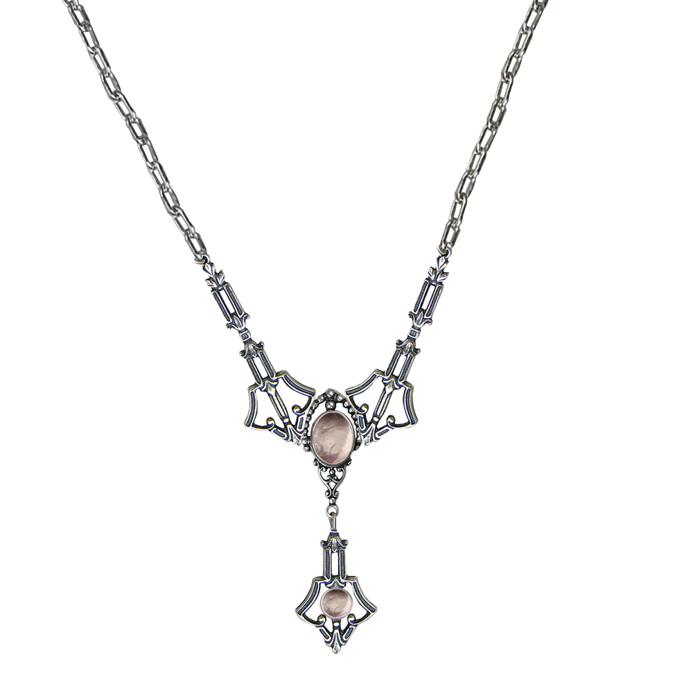 Sterling Silver Victorian Inspired Necklace With Rose Quartz